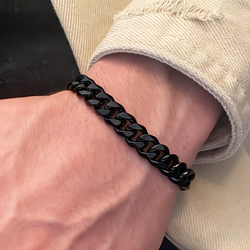Unisex Black Cuban Link Bracelet, Heavy-Duty Chain Design